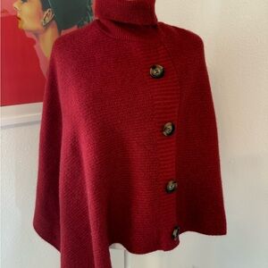 Elegant Red Button-Up Women's turtleneck poncho